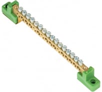 Шина EKF PROxima "0" PE 6x9мм, 16 отверстий, латунь с контактной пластиной, 2 зелёных угловых изолятора sn0-63-16-2-pe