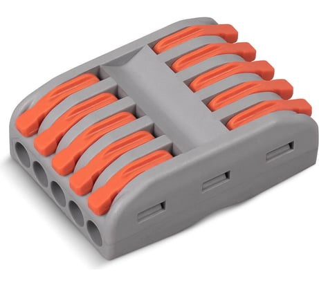 Клемма соединительная универсальная проходная Cabeus 5 полюсов, с рычагом, 0,08-2,5/4,0, 1 шт. PCT-225