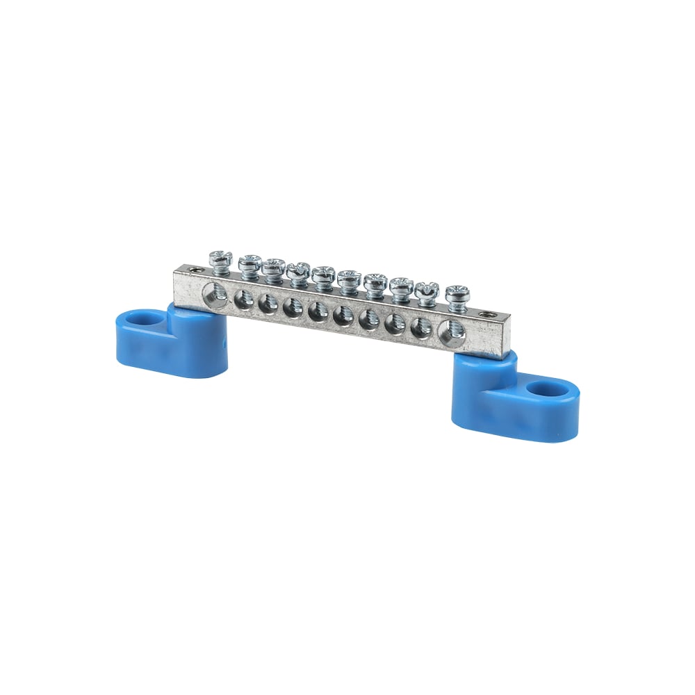 Шина "0" EKF N, 10 отверстий, цинк, 2 синих угловых изолятора 10 шт sn1 ...