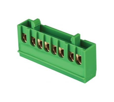 Шина EKF "0", PE, 8 отверстий, латунь, зеленый изолированный корпус, на DIN-рейку, розничный стикер sn0-63-8-ig-r