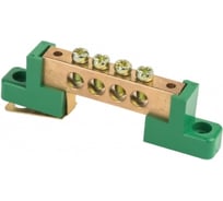 Шина EKF "0", PE, 8x12мм, 4 отверстия, латунь, с контактной пластиной, 2 зелёных угловых изолятора PROxima sn0-125-04-2-pe