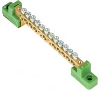 Шина "0" PE EKF 6x9мм 12 отверстий латунь с контактной пластиной 2 зелёных угловых изолятора PROxima sn0-63-12-2-pe