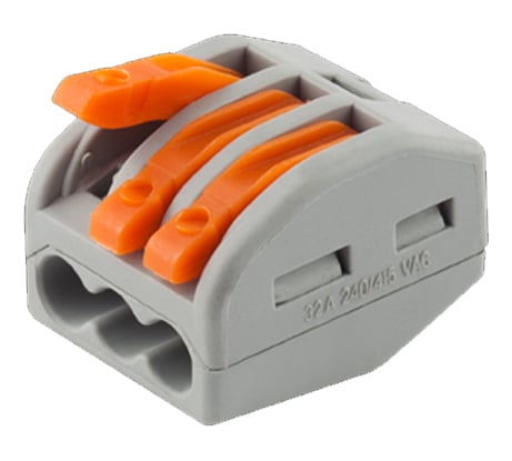 Соединительная клемма СВЕТОЗАР разъемная, 3-х проводная, 400В, 32А, 0,5-2,5мм2/0,5-4мм2, 2 штуки 49190-3