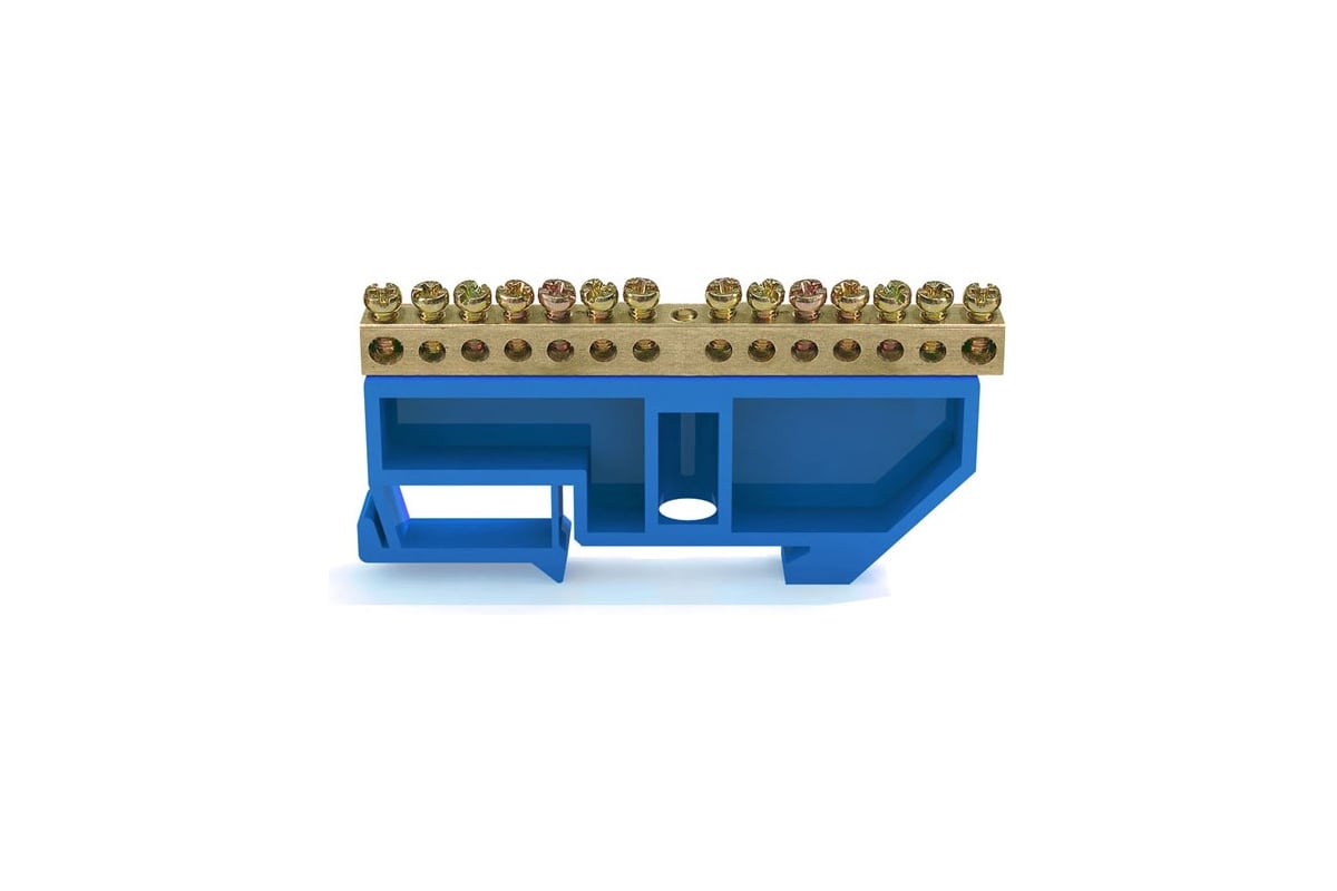 Шина GREENEL 6х9 14/1 с изолятором на DIN-рейку 35мм СИНЯЯ GE60034-08 ...