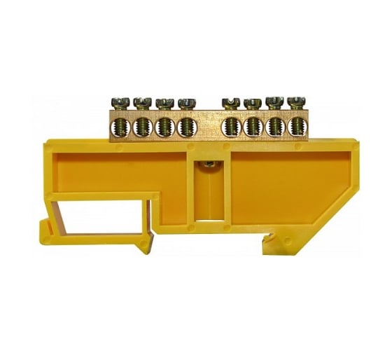 Шина GREENEL 6х9 8/1 с изолятором на DIN-рейку 35мм ЖЕЛТАЯ GE60033-09