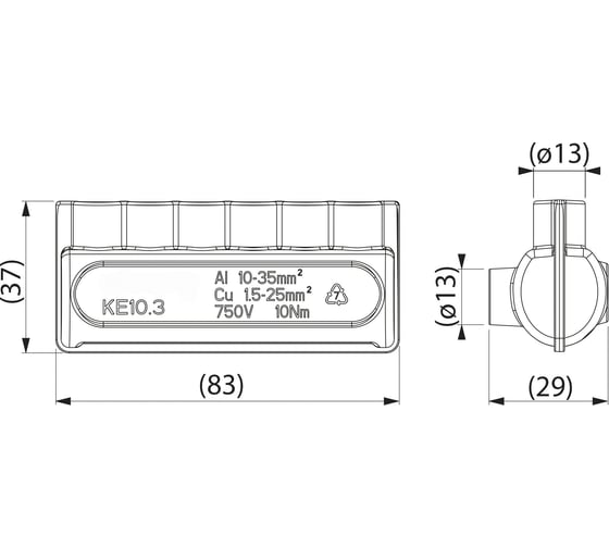Клеммник ЭНЕРВИК /ENSTO KE10.3R (KE10.3) Al 6x10-35 мм² / Cu 1.5-25 мм² 1 шт KE10.3R-1