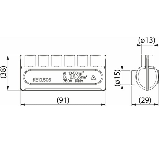 Клеммник ЭНЕРВИК /ENSTO KE10.506R (KE10.506) Al 6x10-50 мм² / Cu 2.5-35 мм² 1 шт KE10.506-1 KE10.506R-1