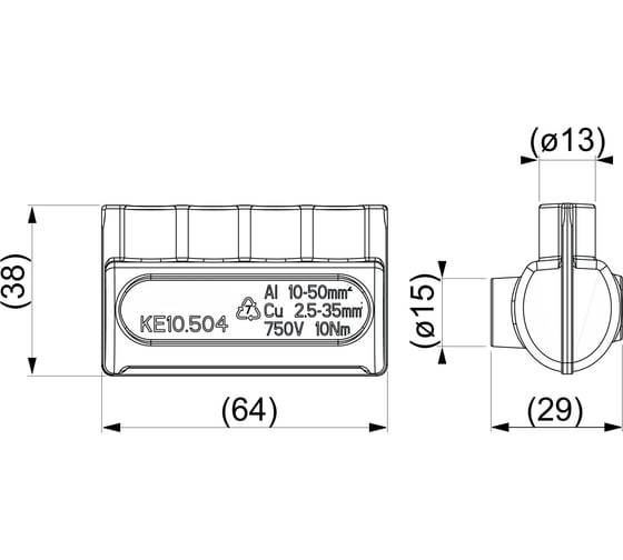 Клеммник ЭНЕРВИК /ENSTO KE10.504R (KE10.504) Al 4x10-50 мм² / Cu 2.5-35 мм² 1 шт KE10.504-1 KE10.504R-1