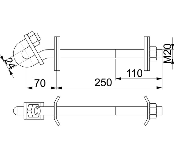 Крюк ЭНЕРВИК /ENSTO SOT101.1R (SOT101.1) M20, L=250, сквозной ( 1 шт.) SOT101.1R-1 1