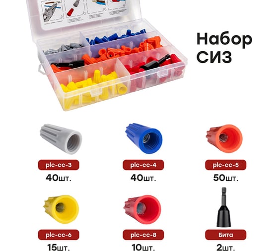 Набор СИЗ EKF (СИЗ-1 40шт, СИЗ-2 40шт, СИЗ-3 50 шт, СИЗ-4 15шт, СИЗ-5 10шт, Бита-2шт) PROxima plc-cc-n