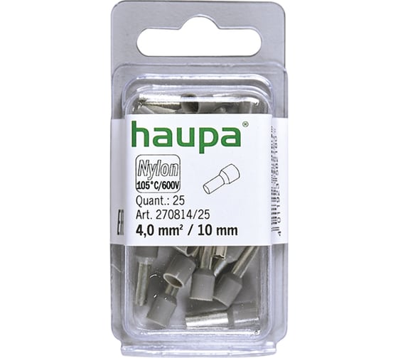 Конечная изолированная гильза HAUPA цвет серый 4/10, упаковка 25 шт. 270814/25