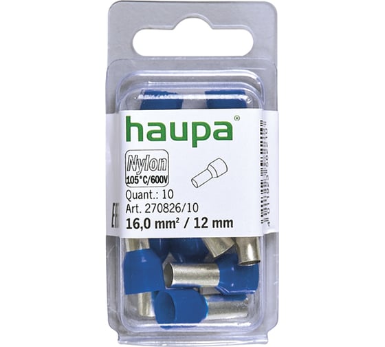 Конечная изолированная гильза HAUPA цвет синий 16/12 упаковка 10 шт. 270826/10
