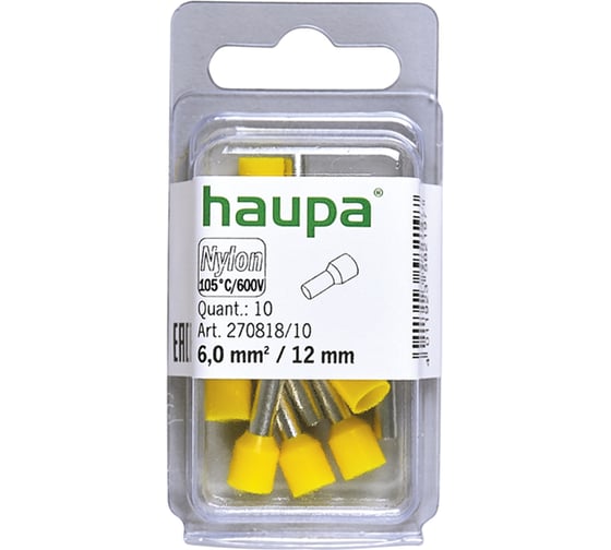 Конечная изолированная гильза HAUPA цвет жёлтый 6/12 упаковка 10 шт. 270818/10