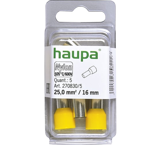 Конечная изолированная гильза HAUPA цвет жёлтый 25/16 упаковка 5 шт 270830/5 1
