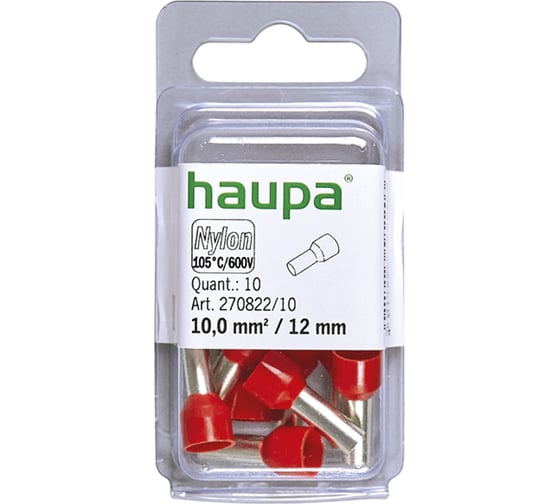 Конечная изолированная гильза HAUPA цвет красный 10/12 упаковка 10 шт. 270822/10