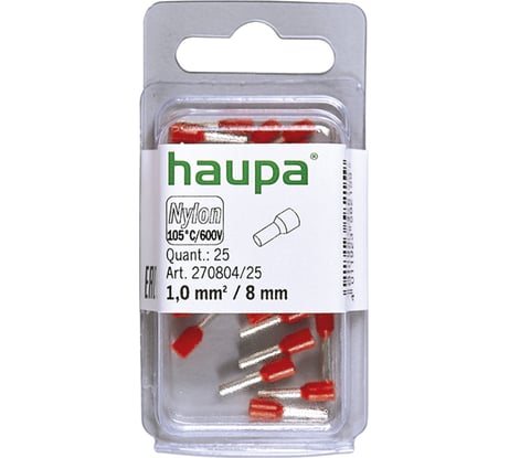Конечная изолированная гильза HAUPA цвет красный 1/8 упаковка 25 шт. 270804/25