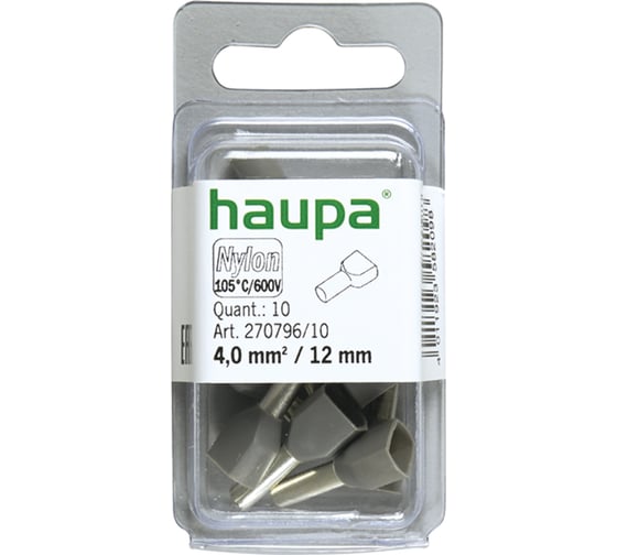 Конечная гильза HAUPA для двух проводов цвет серый 4/12 упаковка 10 шт. 270796/10
