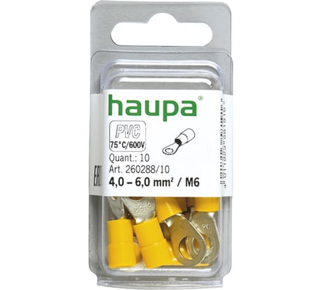 Кабельный наконечник с кольцом HAUPA НКИ 4-6 M6, ПВХ упаковка 10 шт. 260288/10