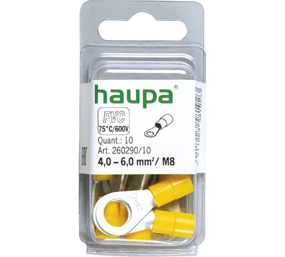Кабельный наконечник с кольцом HAUPA НКИ 4-6 M8, ПВХ упаковка 10 шт. 260290/10