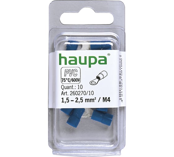 Кабельный наконечник с кольцом HAUPA НКИ 1,5-2,5 M4, ПВХ упаковка 10 шт. 260270/10