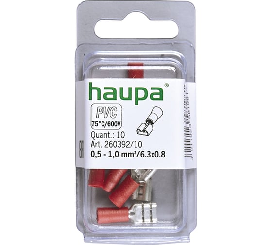 Плоская штепсельная изолированная гильза HAUPA 0,5-1/6,3x0,8 упаковка 10 шт. 260392/10