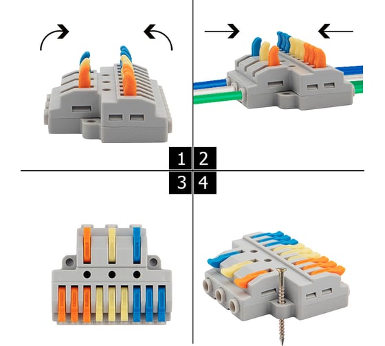 Клемма REXANT СМК, 3x3, проходная, разветвительная, 3 полюса, с монтажной площадкой (1 ввод, 3 вывода на полюс), 4 шт. 07-5232-04