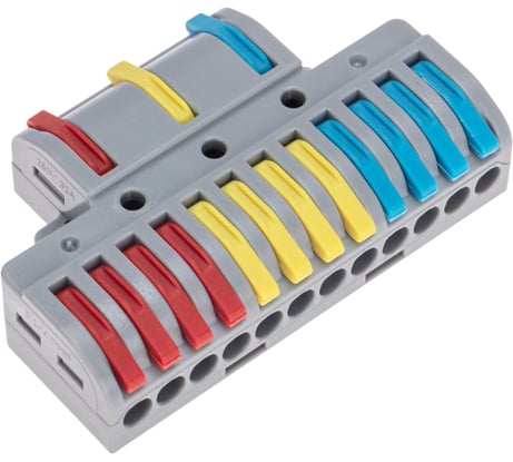Клемма REXANT СМК, 3x4, проходная, разветвительная, 3 полюса, с монтажной площадкой (1 ввод, 4 вывода на полюс), 10 шт. 07-5248