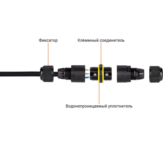 Герметичный кабельный соединитель WOLTA IP68 черный WTB-WBS/01B