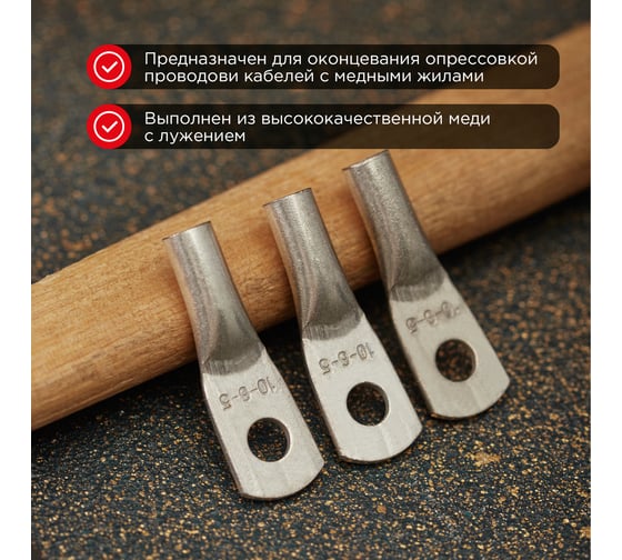 Наконечник REXANT ТМЛ 10–6–5 (10мм2 - d6мм), ГОСТ 7386-80, 5 шт. 07-5308