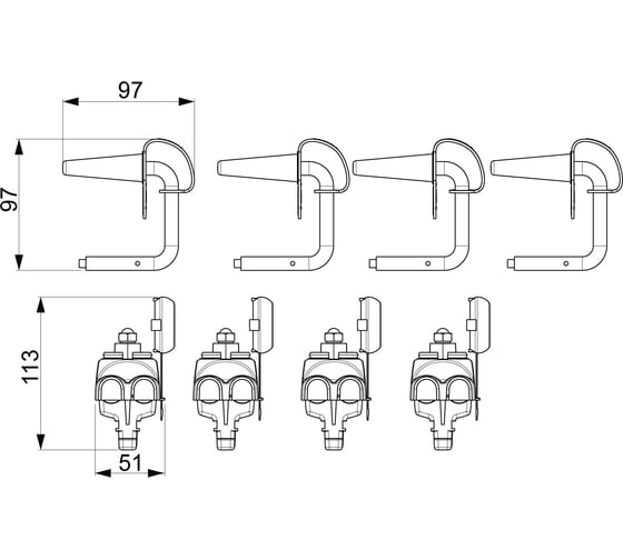 Комплект ЭНЕРВИК /ENSTO ST208R из 4х скоб ST208.1 и 4х зажимов SLIP22.1R (1 шт.) ST208.22R