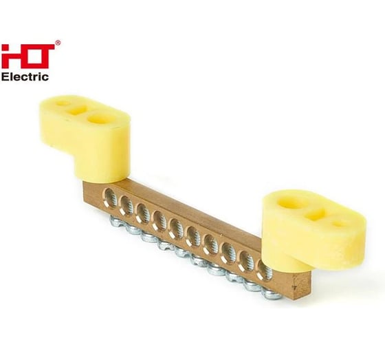 Шина HLT N, ноль, на двух угловых изоляторах, ШНИ-6x9-10-У2-желтый 10 штук/упаковка 081-01-43