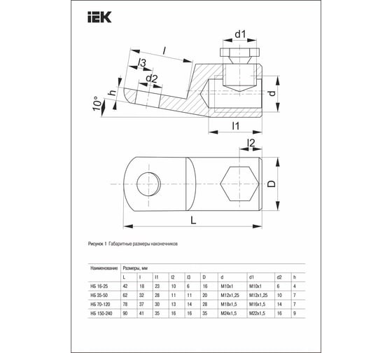 Наконечник болтовой IEK НБ 16-25 1кВ, 20шт UNB-0-16-25-1KV-S