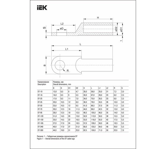 Наконечник медный прессованный кабельный IEK DT-25, 200шт UNP22-025-07-08
