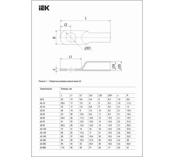 Наконечник медный луженый кабельный IEK JG-25, 200шт UNP40-025-07-08