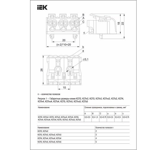 Клемма пружинная соединительная IEK КСПн4-2L+N+PE, 120шт UKZ-B06-4P-F1-E0-10