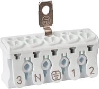Клемма пружинная соединительная HLT КСПнз5-3L+N+PE, 16A, с монтажной ножкой и заземлением под винт (50шт./уп.) 081-32-033