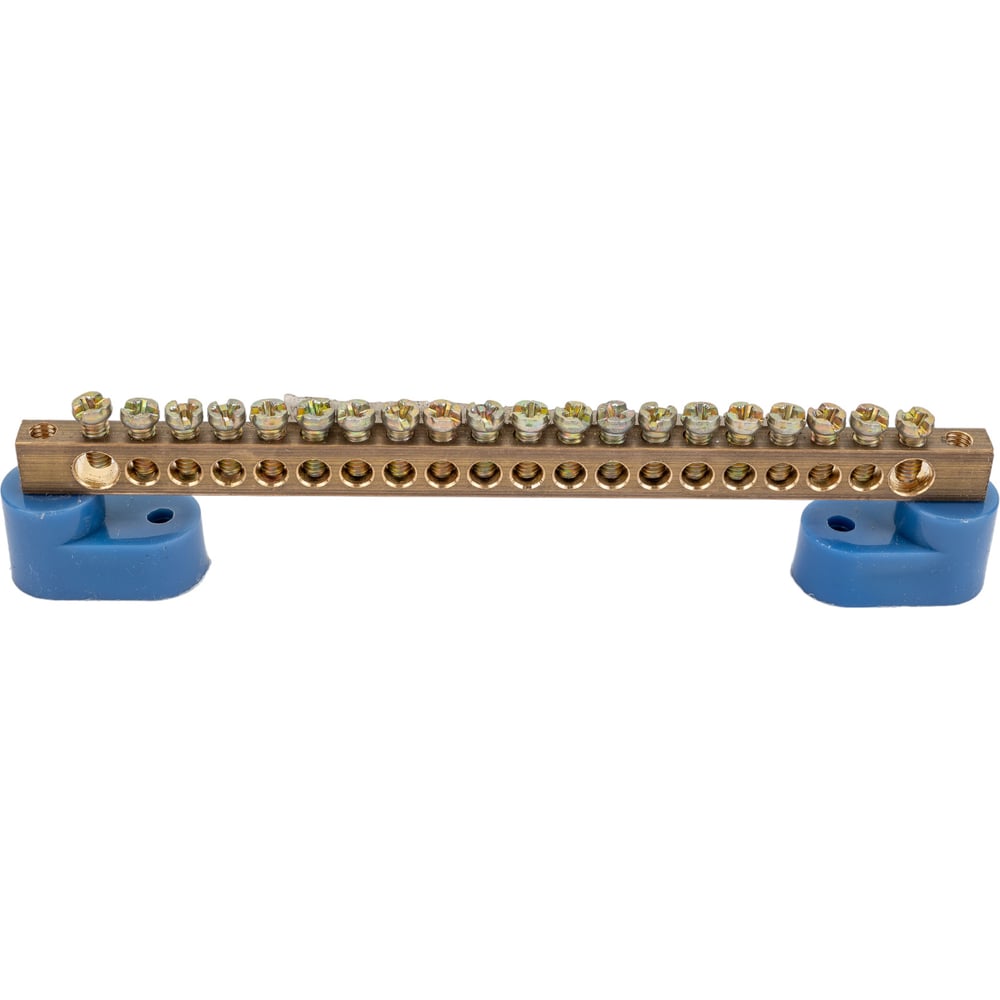 Шина "0" EKF N 20 отверстий, латунь, 2 синих угловых изолятора ...