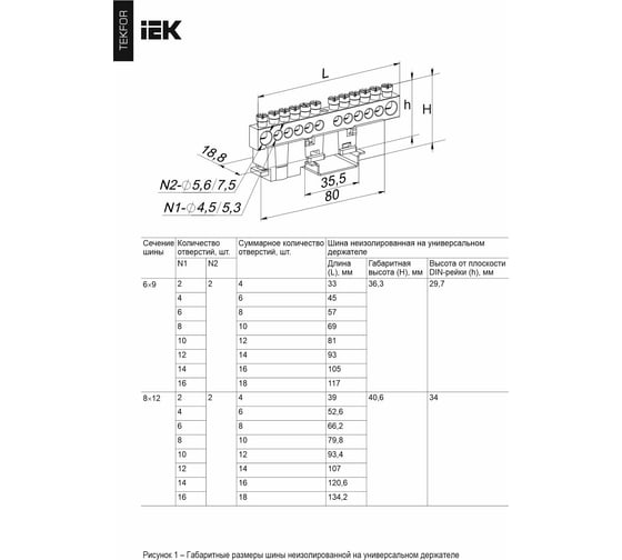 Шина L фаза неизолированная на универсальном держателе IEK TEKFOR 8x12-4-Ср (5шт/упак) TF-NN20-04-DL-K03