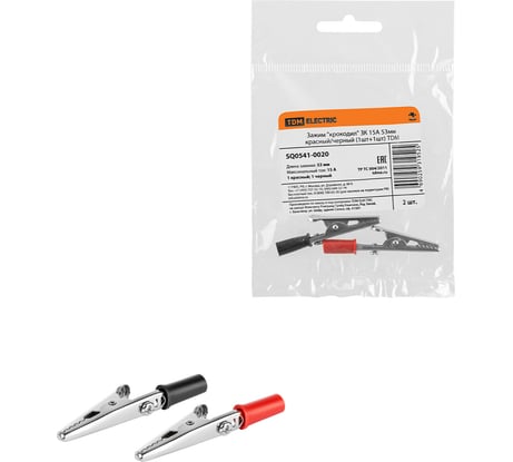Зажим "крокодил" TDM ELECTRIC ЗК 15А 53мм красный/черный 1шт+1шт SQ0541-0020