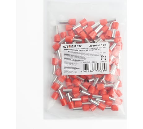Штыревой втулочный изолированный наконечник STEKKER НШВИ 10-12 LD405-1012 (ОПТ упаковка 100 шт) 39438