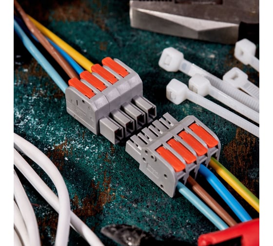 Клемма REXANT СМК 222-424R проходная, разъемная, 4 полюса, серая, 0,2-2,5/4мм² блистер 5 шт/уп 07-5264-5