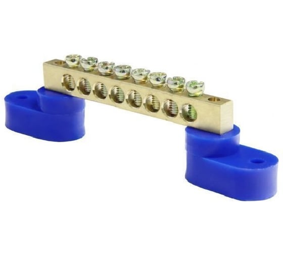 Шина АО КЗОЦМ N нулевая 6х9мм 8/2 (8групп/крепеж по краям) два синих угловых изолятора 10 шт ШНИ-69-8-2(с) 1
