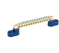 Шина N нулевая КЗОЦМ 6х9мм 14/2 (14групп/крепеж по краям) два синих угловых изолятора 10 шт ШНИ-69-14-2(с)