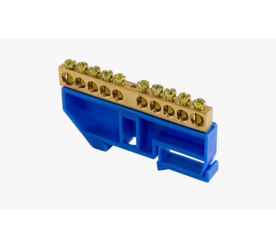 Шина N нулевая КЗОЦМ 6х9мм 10/1 (10 групп/крепеж по центру) синий DIN изолятор 20 шт ШНИ(DIN)-69-10-1(с) 1
