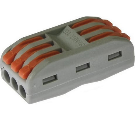 Клеммник RUICHI зажимная проходная PCT типа 6-контактная 3-проводная PCT-223, 24 А, PA66, упаковка 5 шт. 115412