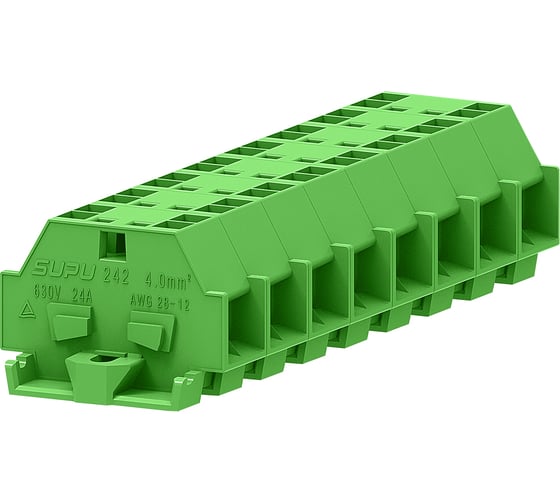 Клемма SUPU TB 2-2 с боковым подключением, с фиксирующим фланцем, зеленая, 100 шт 242336 1