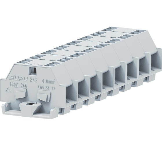 Клемма SUPU TB 2-2 с боковым подключением, с фиксирующим фланцем, светло-серая, 100 шт 242333 1