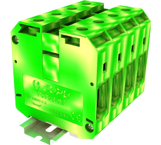 Клемма SUPU TU 1-1 земля, винтовая, сечение 70 мм. кв., желто-зеленая 20 шт TU70-2-PE 1