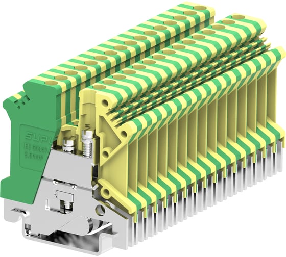 Клемма SUPU SUK 1-1 земля винтовая высокая, сечение 2,5 мм. кв., желто-зеленая 50 шт 303993 1