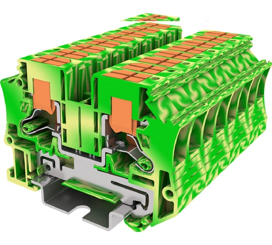 Клемма SUPU TP 1-1 проходная, с боковой вводом провода, с заземлением, Push-in, сечение 6 мм. кв., желто-зеленая 150 шт TPV6-2-PE 1